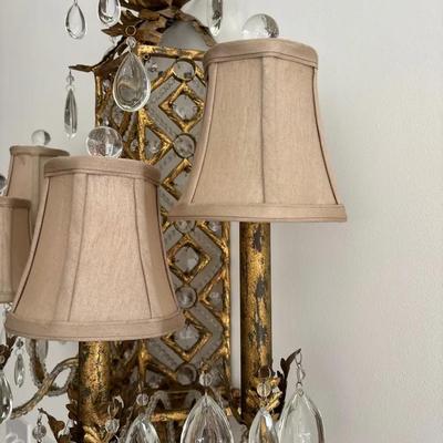 Vintage Gold-Leaf Crystal Wall Sconce