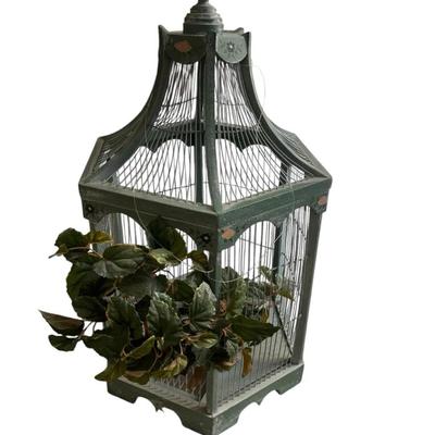 Large Decorative Hexagon Wooden Birdcage With Top Finial