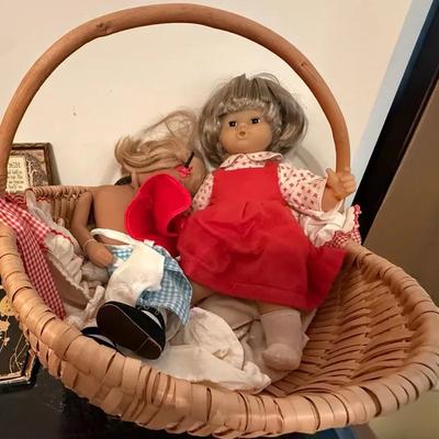Basket of Vintage Dolls & Accessories