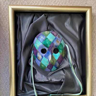 Framed Harlequin-Style Decorative Mask Art