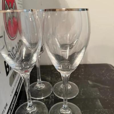 Set of 15 Silver-Rimmed Wine Glasses (Boxed Lot)