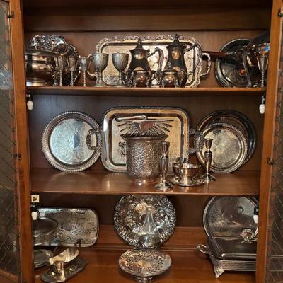 Large Assorted Silverplate Serving Collection – Trays, Tea Set, Goblets, Tureens & More