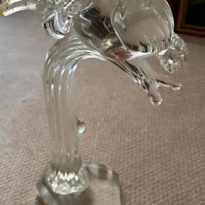 Large Art Glass Parrot Sculpture With Curved Pedestal Base