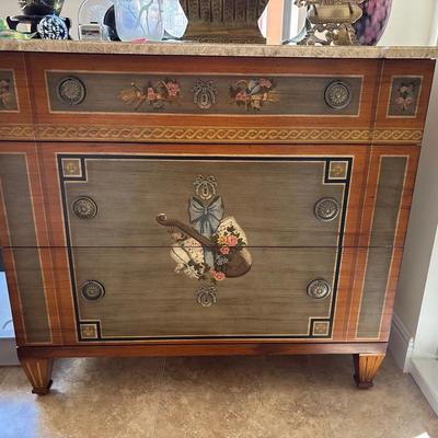 Hand-Painted Two-Drawer Chest with Marble Top
