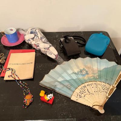 Mixed Vintage Collectibles Lot – Fan, Porcelain, Holland Shoes & More