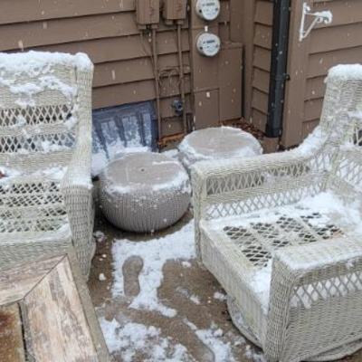 Sale Photo Thumbnail #187: Wicker Swivel Outdoor Chairs and Ottomans