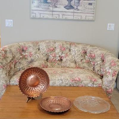 Sale Photo Thumbnail #32: Ethan Allen Floral Couch, Ethan Allen Country French Coffee Table and Copper Bowls