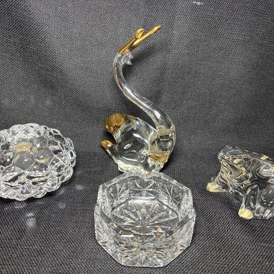 Waterford Crystal Ashtray, Vase, Orrefors Votive Holder, Baccarat Frog, Snail