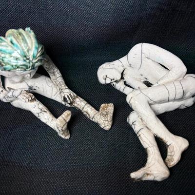 Pair Of Ceramic Sculptures-Female Sitting, Male Laying