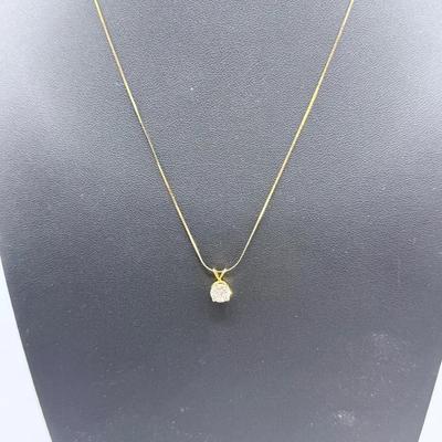 14k Yellow Gold Necklace W/ Faux Diamond Pendant 