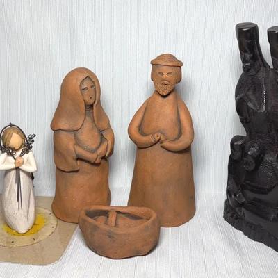 Vintage African Carved Nativity, Terracotta Nativity, Willow Tree Figurines 