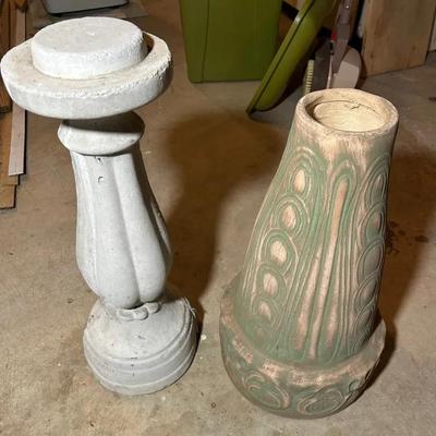 Concrete Birdbath And Gazing Ball Pedestals 