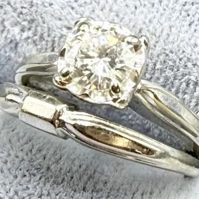 14k White Gold Diamond Engagement Ring With Wedding Band 