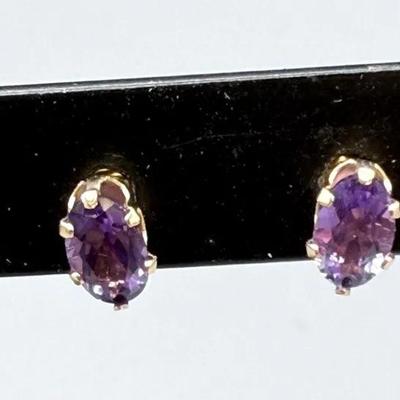 14k Yellow Gold And Amethyst Earrings 
