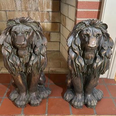 Pair Of Composite Lion Statues 
