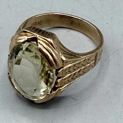 Vintage 10k Yellow Gold Ring W/Large Oval Citrine 