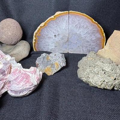 Geode Bookends, Acorn Barnacle Shells, Pyrite & Other Geological Specimens 
