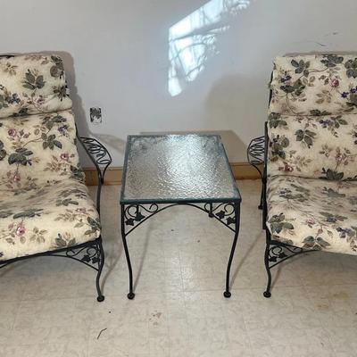 Classic Wrought Iron Chairs (2) and Side Table 