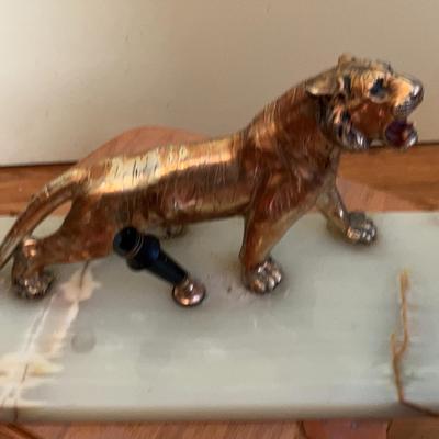Antique Brass and Marble Lion Pen Holder