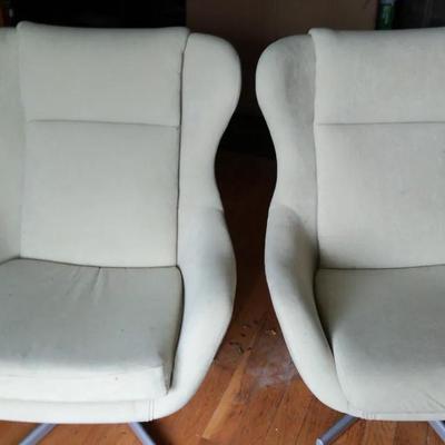 2 Light Green MCM-Style Swivel Chairs