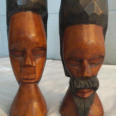 Hand Carved Jamaican Rasta Man and Woman Vintage 