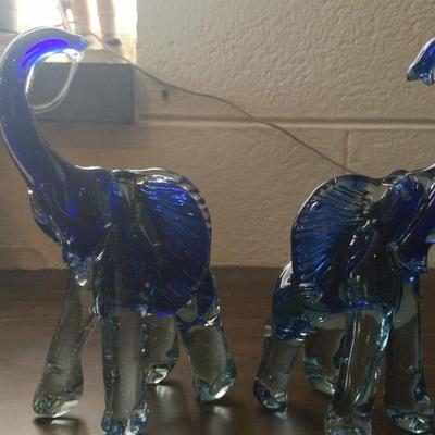 Set Of 2 Hand Blown Glass Elephant's 