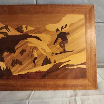 Wood Inlay Marquetry Skiers 