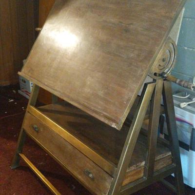 Adjustable Wood and Metal Drafting Table 