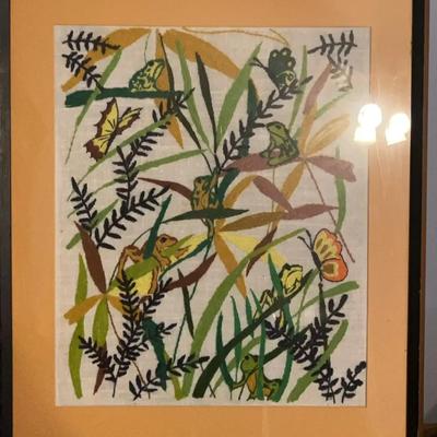 "Frogs and Butterflies" Vintage Crewel Needlepoint (Kit #411C 5176)