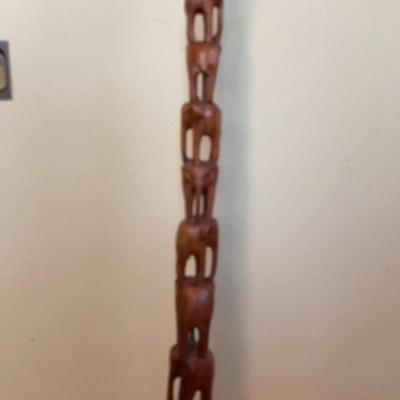 Hand-Carved Teak Thai Elephant Tower Sculpture