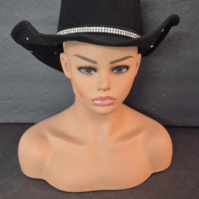 Vintage Michael Howard Black Wool Women's Cowboy Hat with Rhinestones