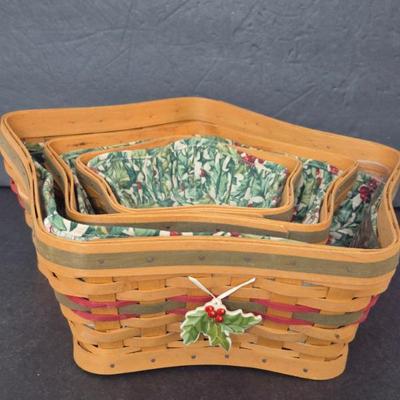 Vintage 2001 Longaberger Holiday Hostess Green Shining Star Nesting Basket Set - 3 Liners & 1 Large Protector