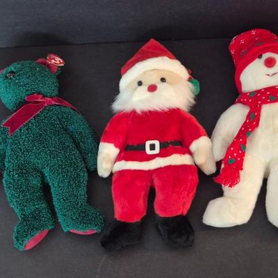 Vintage Beanie Buddies "Santa", "Snowboy" & "2001 Holiday Teddy"