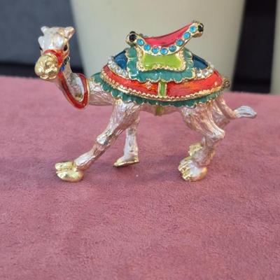 Vintage Enameled & Jeweled Camel Trinket Box