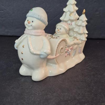 Vintage Lenox Retail Exclusice Snowman Pulling Sleigh Porcelain Figurine