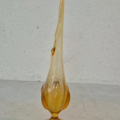 Vintage MCM Viking Glass Hand Made "Epic - Amber" Swung Glass Pedestal Vase - 11½" Tall