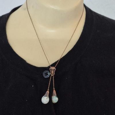 Vintage 1940s Frozen Opal Teardrop Lariat Necklace