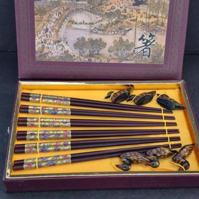 Vintage Chinese Chopstick Set with Duck Rests - 6 Sets - In Beautiful Box