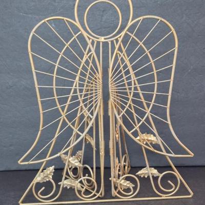 Vintage 18" Golden Metal Wire Angel Wall Hanging/Tabletop Christmas Card Holder