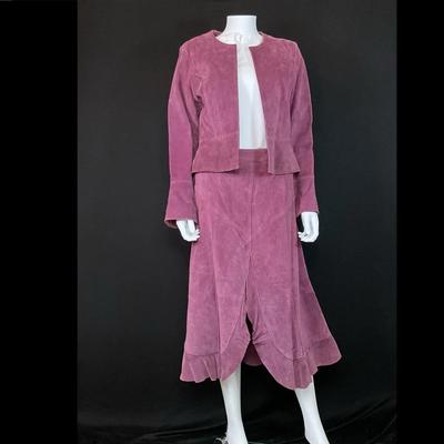 Vintage Bagatelle Plum Suede Leather Jacket And Skirt