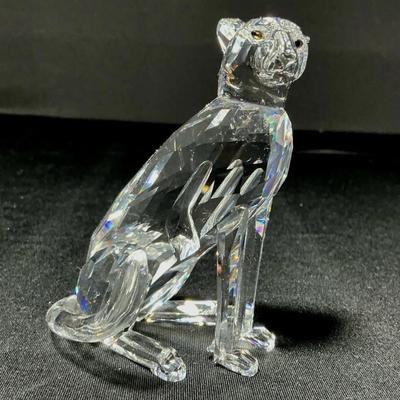 Retired Swarovski Clear Crystal African Wildlife Cheetah Figurine 