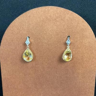14K Yellow Gold Diamond And Citrine Earrings