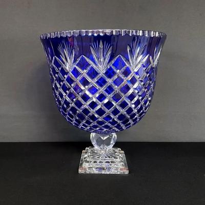 Badash Cobalt Blue Cut To Clear Crystal Pedestal Vase