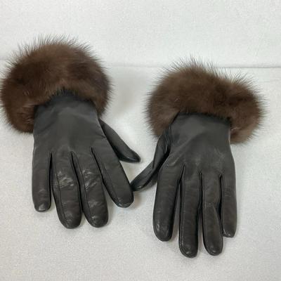 Black Leather Gloves With Russian Sable Trim