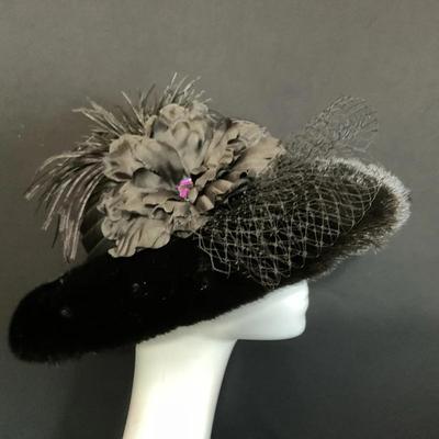 Black Mink Hat With Flower