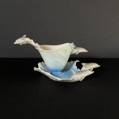Franz Porcelain Jumping Dolphins Cup, Saucer & Spoon