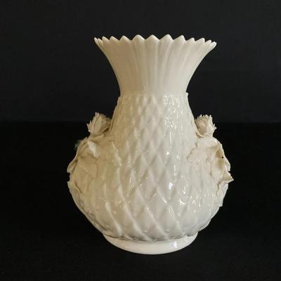 Belleek Vase With Floral Relief On Two Sides
