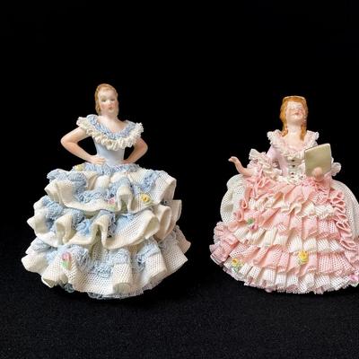 Vintage Dresden Lace Porcelain Figures By Müller Volkstedt