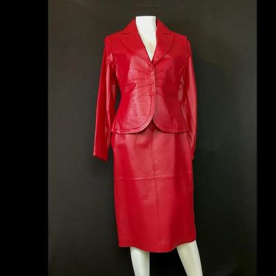 Vintage Bagatelle Red Leather Jacket & Skirt