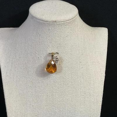 14K Gold Citrine And Diamond Pendant